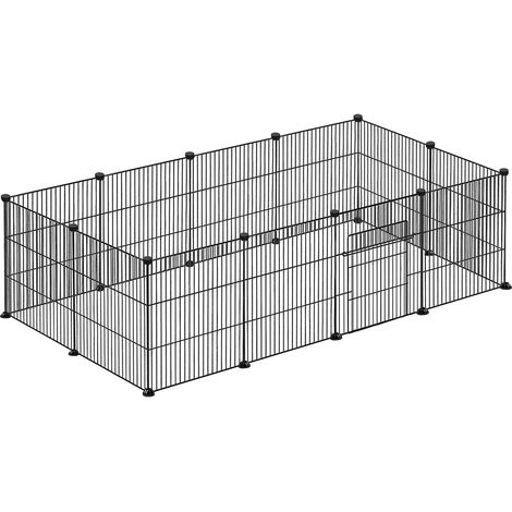 AUFUN Enclos grillagé pour lapins en métal avec porte, enclos pour petits animaux intérieur et extérieur, Noir, 142 x 72 x 36 cm