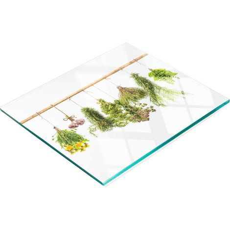 Planche de service en verre pour la cuisine, décorée de motifs de guirlandes d'herbes aromatiques, 60 x 52 cm (1/5)