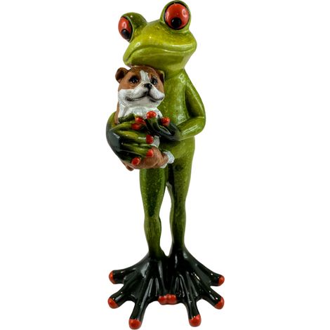 Froschfigur mit einem Hund im Arm (1/3)