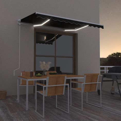 Auvent, Marquise auvent de porte, Abri banne entrée protection automatique capteur de vent et LED 350x250 cm Anthracite LKOWF47847 (1/5)