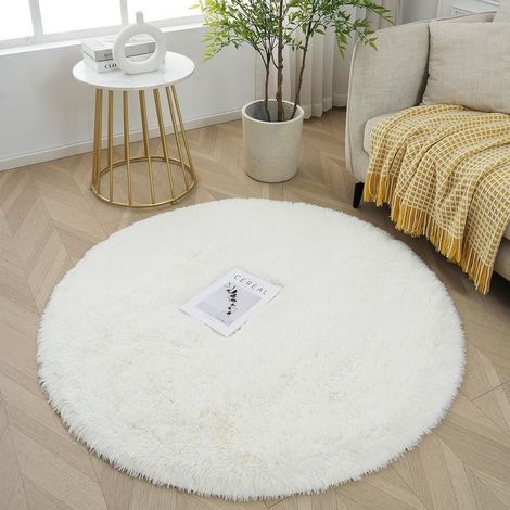 Tapis Chambre Enfant Rond Blanc Tapis de Salon 120cm à Poils Longs Descente de lit Moelleux Doux Poils Longs pour Salon Chambre Canapé Tente Parc Enfant (1/5)