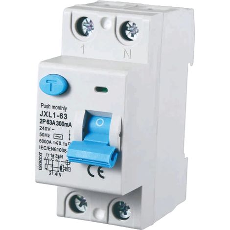 gloca Pure Differentialschalter, lebensrettend, 2P, 63 A, 300 mA, 220 V, 6 kA, 2 DIN-Module
