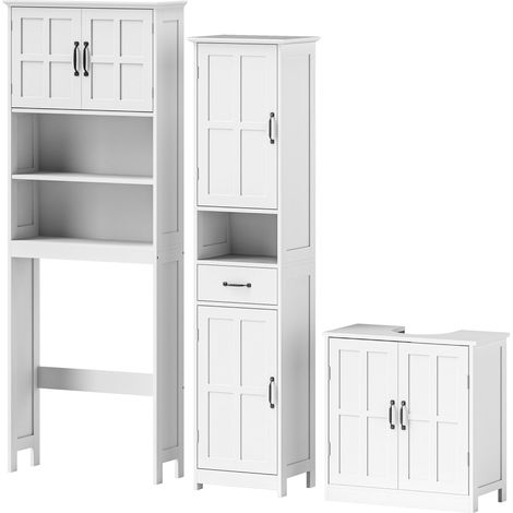 kleankin conjunto de baño incluye 1 mueble sobre inodoro 1 columna de baño 1 mueble para debajo del lavabo con estantes ajustables blanco (1/5)