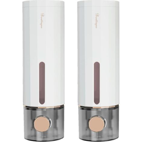 Set di 2 dispenser per sapone, fissaggio a parete, senza foratura, 450 ml, per lavabo, bagno, gel doccia (1/5)