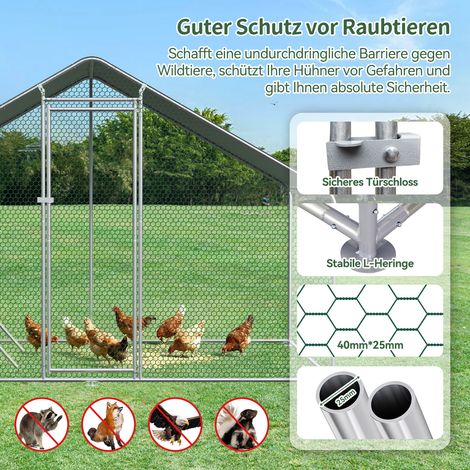 Enclos à poules 3x4x2m avec cadenas et bâche PE imperméable, cage extérieure en métal pour poules, lapins et petits animaux (1/5)