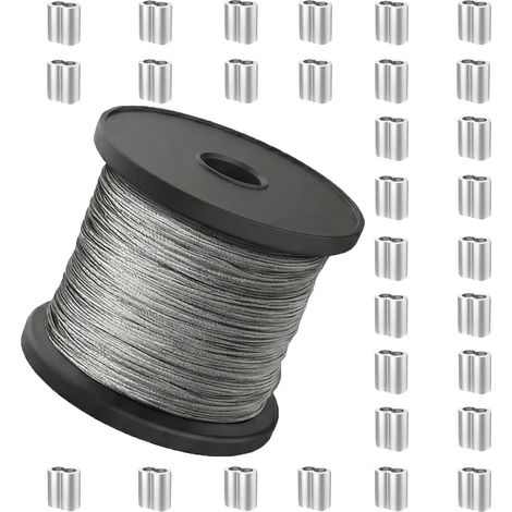 30m 7x7 Bobine de Fil d'acier Inoxydable, mit 30 Crimphülsen,1 mm (1/5)