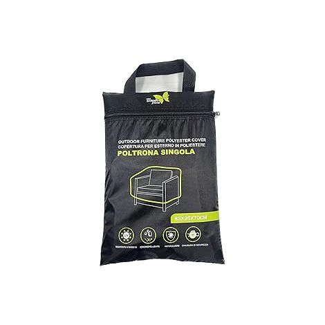Copertura protettiva di colore nero per sedia singola in 210D Oxford PU                                             Misure 85x95x70 cm                           Resistente all'acqua, alla povere e ai  (1/2)