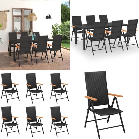 7-tlg. Garten-Essgruppe Schwarz und Braun - Gartenmöbel Set - Esstisch - Gartensessel - Rattan Gartenmöbel - Outdoor Möbel - Home & Living (1/5)
