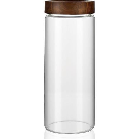 Bocaux de conservation en verre avec couvercle hermétique de 1500 ml avec couvercle en bois en spirale pour céréales, thé, grains de café, pâtes, farine, cuisine (1/5)