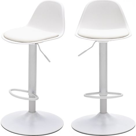 Lot de 2 chaises de bar réglables en simili et métal H61-83cm - Blanc - Tebar (1/5)