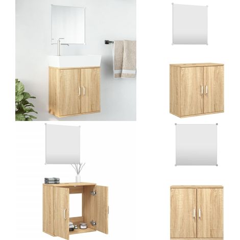 2-tlg. Badmöbel-Set Eichen-Optik Holzwerkstoff - Badezimmermöbel - Badschrank - Spiegelschrank - Holzwerkstoff - Eichendesign - Home & Living