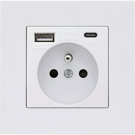 ACKERMAN– Panneau de prises USB et Type-C 16A – 2 prises + 1 port USB + 1 port Type-C – Installation horizontale/verticale – Design carré blanc - USB16A