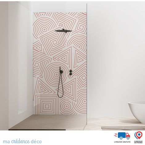 Panneau de douche : Motifs géométriques abstraits - Couleur Rouge saumon - Alu composite - 90 - 245 (1/2)