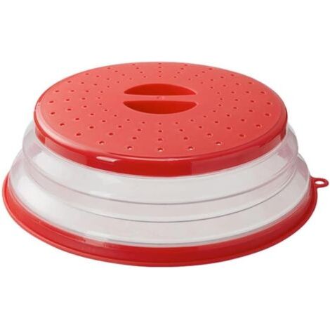 Couvercle pliable pour micro-ondes (26 cm) avec crochet pour fruits, légumes et aliments - Rouge (1/5)
