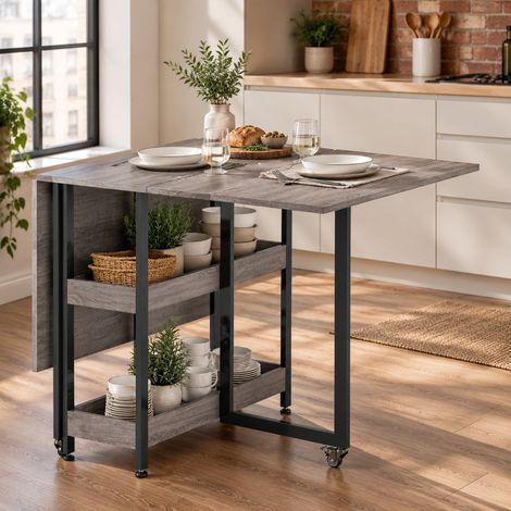 Tavolo da pranzo pieghevole per 2-4 persone con 2 ripiani, 133,4 x 80 x 75 cm, grigio (1/5)