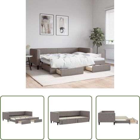 vidaXL Sofa-Bett - Tagesbett Ausziehbar mit Schubladen Taupe 80x200 cm Stoff (1/5)