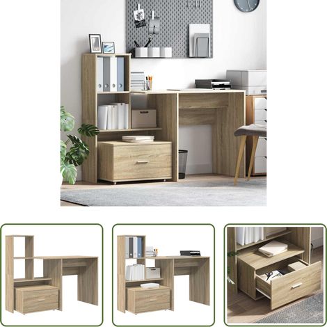 vidaXL Schreibtisch mit Stauraum - Schreibtisch Sonoma-Eiche 131,5 x 50 x 106,5 cm Holzwerkstoff (1/5)