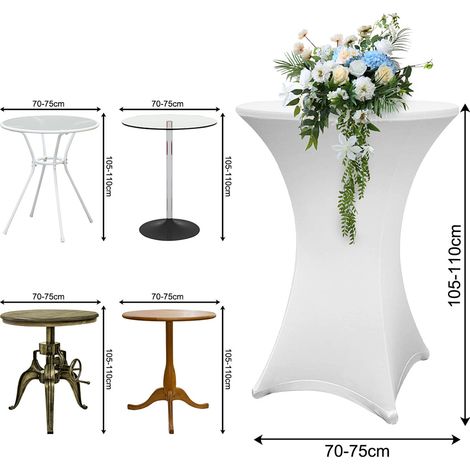 Randaco Housse élastique pour table haute Ø 70×110 cm, blanche – Housse Stretch pour table de bistrot pour mariages et salons