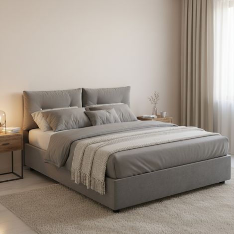 Talamo Italia Cama de plaza y media Miriam, Cama contenedor con revestimiento de tela, 100% Made in Italy, Apertura frontal, adecuado para colchón Cm 120x190, Gris, con embalaje reforzado (1/4)
