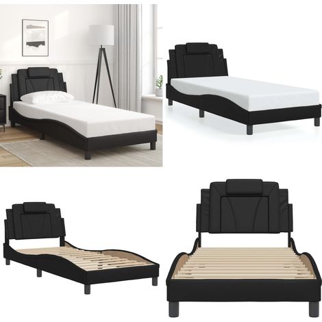 Bettgestell mit Kopfteil Schwarz 90x200 cm Kunstleder - Bettsystem - Doppelbett - Schlafzimmermöbel - Boxspringbetten - Bettgestell - Home & Living (1/5)
