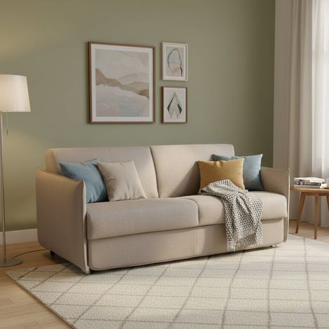 Dmora - Sofá cama 2 plazas Follina, Sofá convertible para salón, acolchado, desenfundable, calidad 100% Made in Italy, 160x95 h90 cm, Tórtola (1/5)