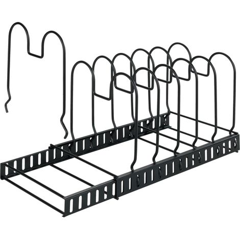 WENKO Deckel- und Pfannenhalter, ausziehbarer Geschirrständer für Deckel und Pfannen, Schwarz, pulverbeschichtetes Metall schwarz (1/5)