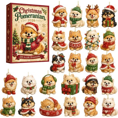 Pommerscher Adventskalender 2026 – 24-teilig – braun, weiß, rot, grün – Acryl – 5 cm – Pommerscher Hängeornamente – Weihnachtskalender – Weihnachtsbaumschmuck – geeignet für Weihnachten und als Dekora (1/5)