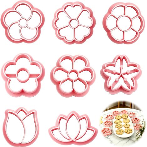 8 Pieces Flower Biscuit Cookie Cutter Set Mini Pink Moulds for Biscuits Fondant Polymer Clay Baking DIY 3.5-4.8cm (1/5)