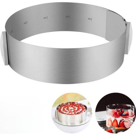 Aro redondo ajustable de acero inoxidable para pasteles, diámetro 16-30 cm, molde para postre de mousse de fresa, altura 8 cm (1/5)
