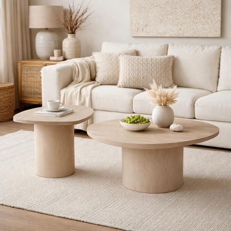 Table basse design organique en bois sable (lot de 2) ALMA (1/5)