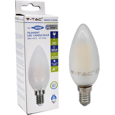 V-TAC LAMPADINE LED E14 4W LAMPADA FILAMENTO SFERA FIAMMA TORCIGLIONE OPACA 220V Bianco caldo,Candela