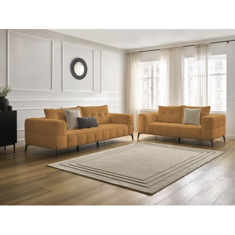 BOBOCHIC - Ensemble canapé droit fixe 3 + 2 places ANIS tissu bouclette   Jaune (1/5)