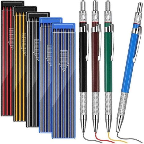 Lot de 4 crayons de soudeur avec 60 recharges rondes, marqueur métallique pour les ouvriers du bâtiment. (1/5)