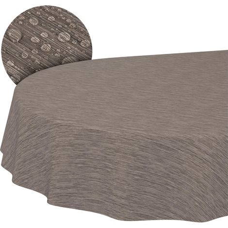 Nappe en Toile cirée, Lavable, Ovale, Bord coupé, Aspect Textile, Beige, Marron, pour Table de Jardin - 140 x 220 cm (1/5)
