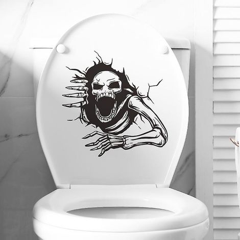 2pcs Autocollants L'homme Squelette, Sticker Mural Drle Pour Wc, Salle De Bain, Cuisine, Pvc (1/5)