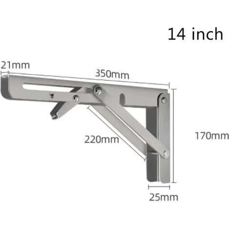 Support mural pliable robuste en acier inoxydable (1 pièce, argent, 35,5 cm) - Fixation murale réglable pour table, bureau ou meubles (1 pièce) (1/5)