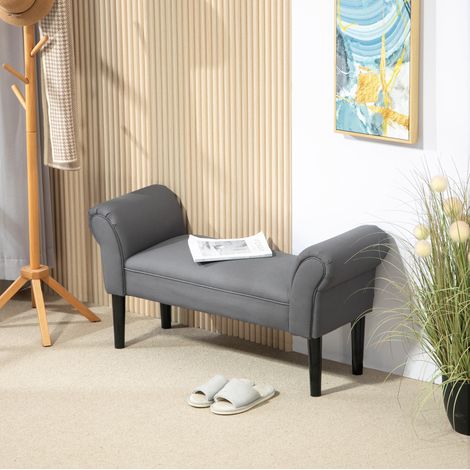 Banc rembourré 102 x 36 x 51 cm, jusqu’à 130 kg, MDF et pieds en bois, gris foncé DESVIAE (1/5)