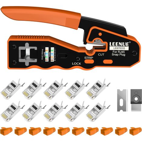Kit de pinces à sertir RJ45 comprenant 10 connecteurs RJ45 Cat7 Kit d'outils réseau pour connecteurs Cat7, Cat6 et Cat5 (1/5)