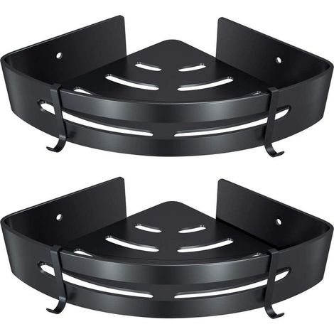 Etagère de douche d’angle, salle de bain sans forage panier rangement douche, aluminium murale organiseur(noir, Couche double)GroupM (1/5)