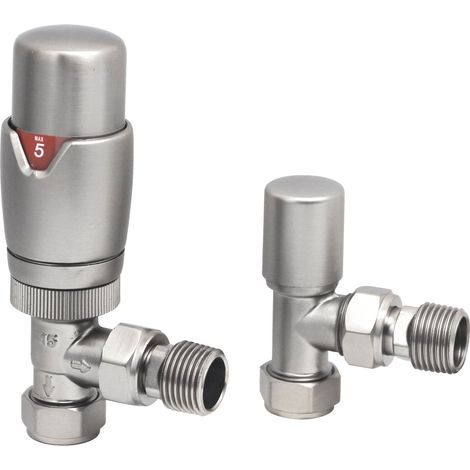 Heatwave Prime Brushed Nickel Angled Thermostatic Radiator Valve Set