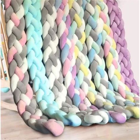 2M Tour de Lit Bébé Coussin Serpent Coussin Tressé Pare-chocs Velours Protection Bébé Rose+Blanc TOUR DE LIT BEBE (1/4)