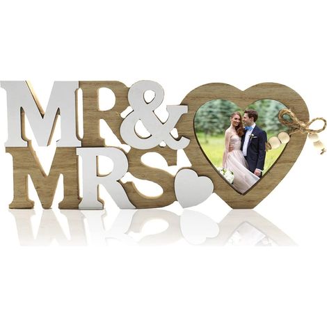 Cadre Photo Mariage Mr Et Mme - Cadre En Bois Forme De Cœur - Décoration Table Mariage Anniversaire - Lot De 1 (1/5)