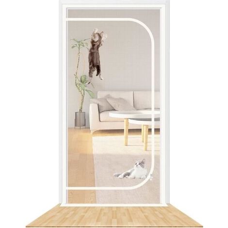Verstärkte Katzenklappe, 100 cm x 210 cm, YSTP-haustierbeständig mit Reißverschluss, weiß (1/4)