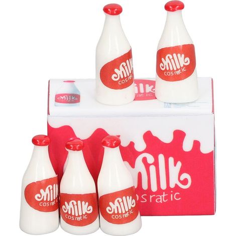 Lot de 8 mini bouteilles de lait en plastique réalistes pour maison de poupée, échelle 1:12 et 1:6, couleur rouge, accessoires de décoration détaillés (1/5)