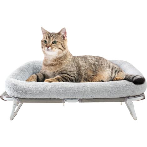 Hamac Chat Surélevé Lit pour Chats Interieur Canapé pour Petit Chien Chiotet Animaux de Compagnie Transat Chat avec Support en Métal Elevated Cat Bed for Small Dog Pet (Gris, L)