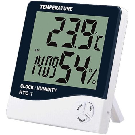 Thermometre Numerique Hygrometre Temperature Interieure Moniteur Lcd Humidite Gauge Grand Station Meteo Reveil Avec Calendrier Rappel Horaire Et Max Min Memoire, Htc-1