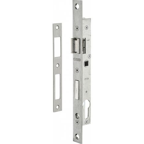 Thirard – Boîtier de serrure encastrable à cylindre pour menuiserie métallique – Axe 10.5mm – Entr'axe 70mm – Pêne en alliage nickelé – Gâche plate inox
