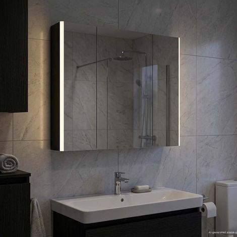 Armario con espejo de baño Roble Negro 83,5 x 15,5 x 70 cm