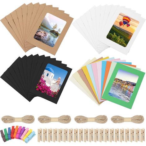 Lot de 64 cadres colorés en papier 15,2 cm, 10 pièces, 20 clips, 4 cordes. (1/5)