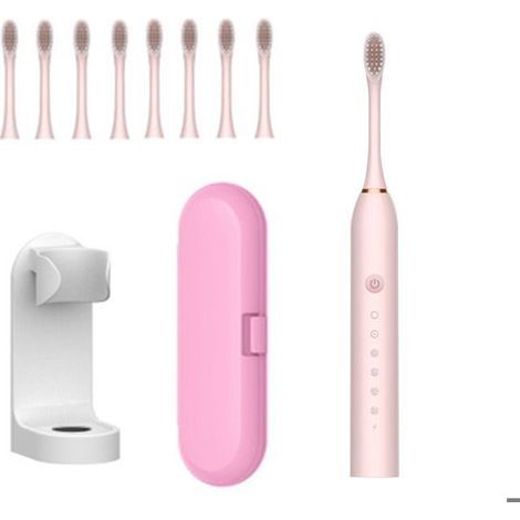 spazzolino elettrico rosa con timer intelligente, sbiancante, potente pulizia sonica, 6 modalità, 8 testine